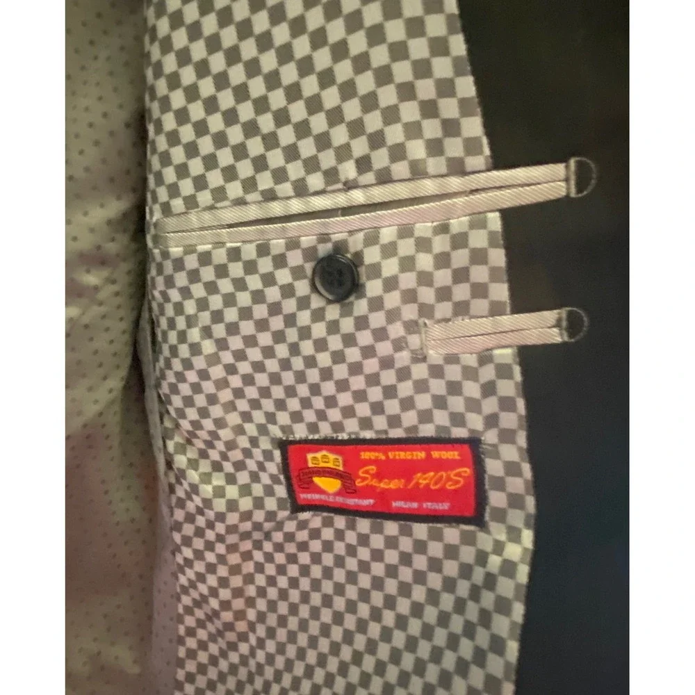 Mantoni Milan Italy Mens Suit 42R 36W Charcoal Grey Pinstripe Super 140s Wool‎
